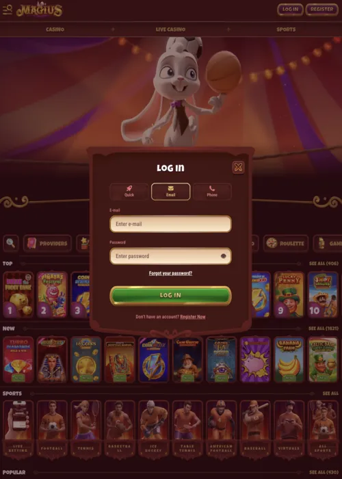 Accès espace membre protégé Magius Casino