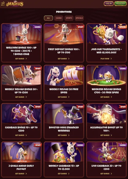 Promotions récompenses exclusives magie Magius Casino